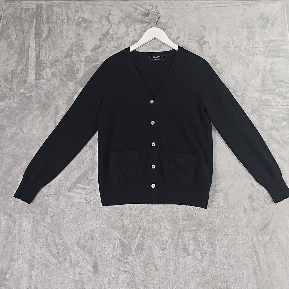 Zara Knit Cashmere Cardigan Small Black‎ VNeck Front Button Minimalist